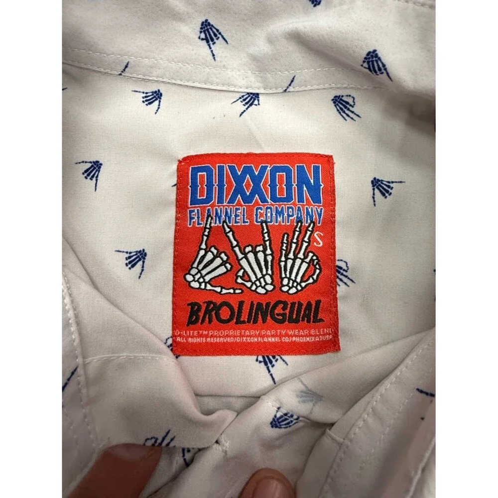 DIXXON “Brolingual” White Short-Sleeve Button-Down with Blue Mini Print - Picture 2 of 6